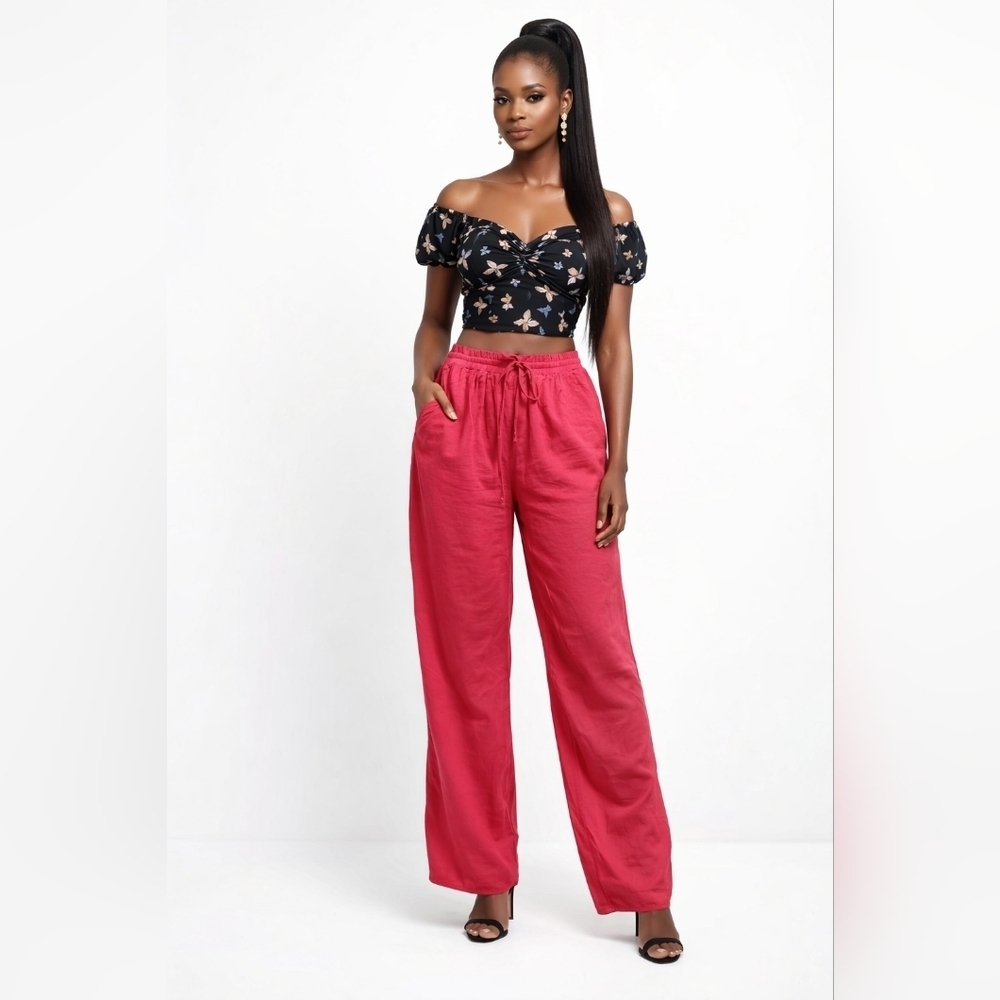 Stella Luce Pink Linen Blend Wide Leg Pants Women’s L